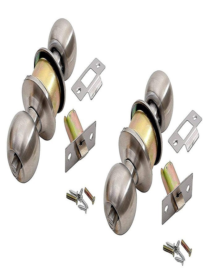 MLD Bathroom Door Stainless Steel Cylindrical Lock/Tubular Lock (Silver, Matte Finish) (Without Keys) Pack of-2